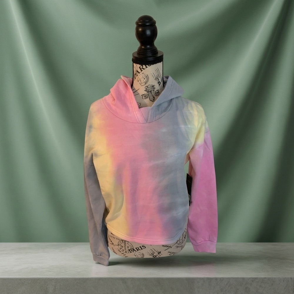 90 Degree By Reflex Women Large Hoodie Tie Dye Cropped Pullover Sweatshirt Pink